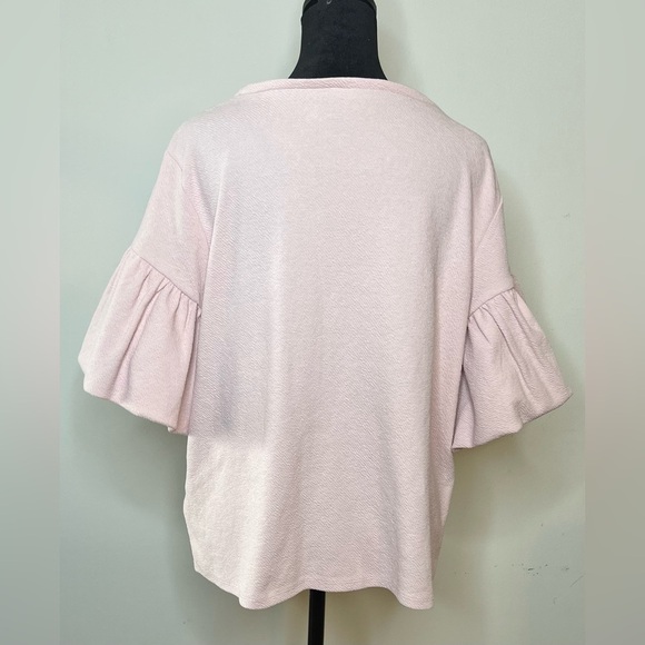 Express light pink textured spring summer blouse shirt short bell sleeves large - Picture 3 of 6